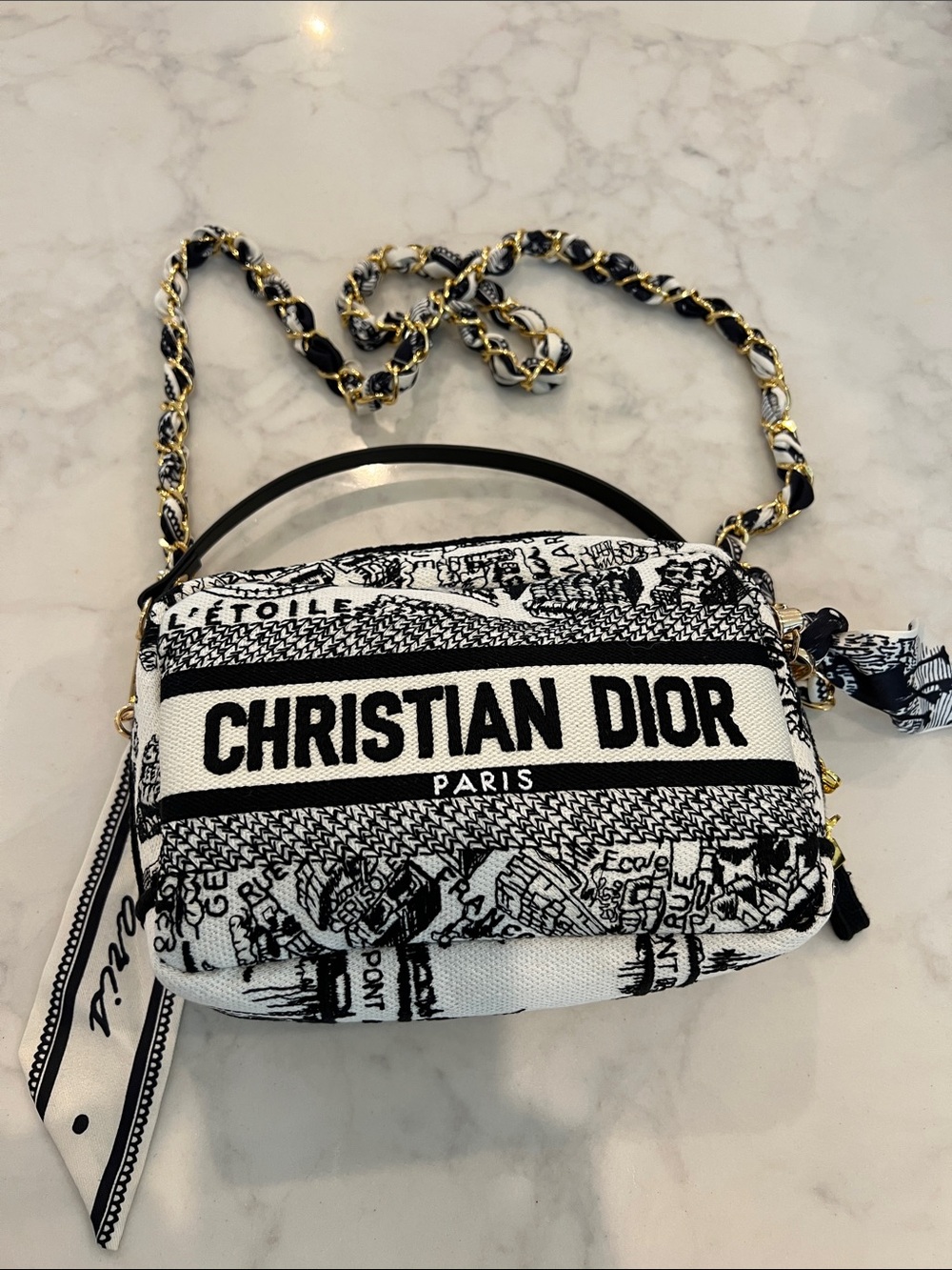 Dior Black and White Christian Dior Logo Canvas Crossbody GWP